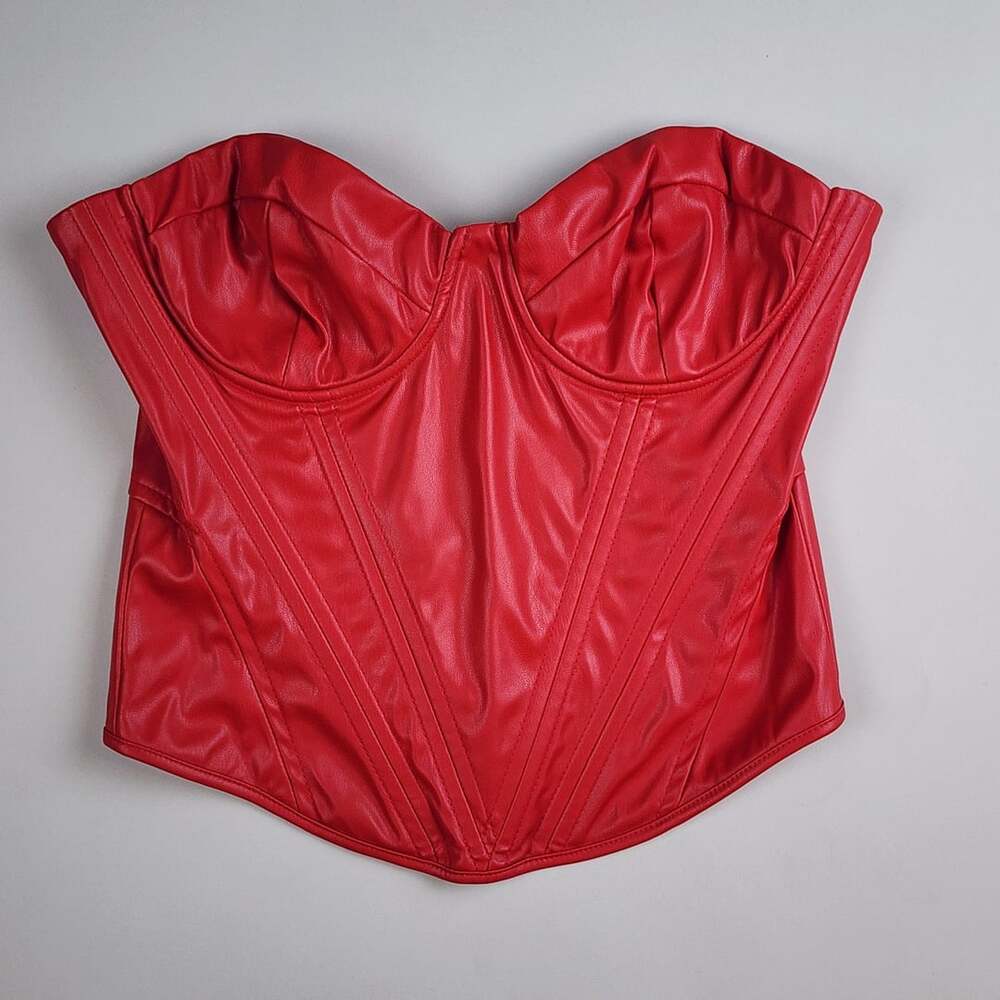 Fashion Nova NWT Red Faux Leather Corset Top Size L Baddie Altglam Vamp Pinup